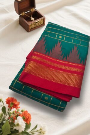 Ilkal Checks Chaduranga Temple Cotton Silk Saree With Jari | Ilkal Handloom Saree – Ikatra
