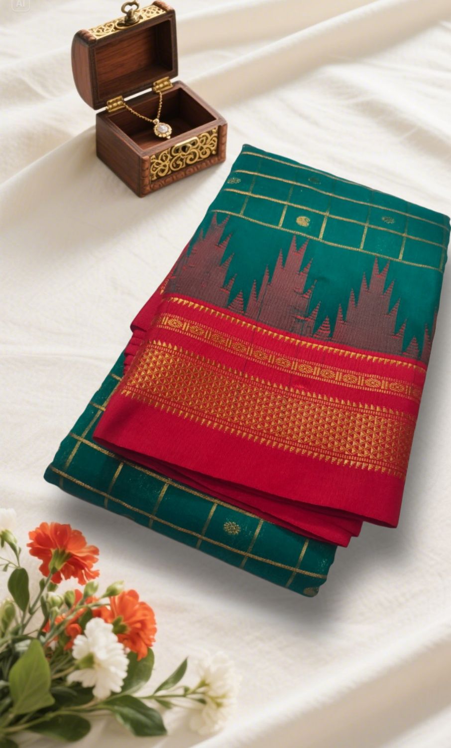 Ilkal Checks Chaduranga Temple Cotton Silk Saree With Jari | Ilkal Handloom Saree – Ikatra