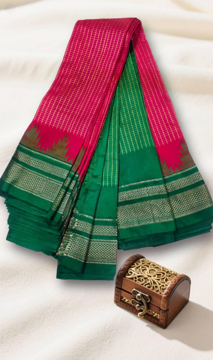 Ilkal Checks Chaduranga Temple Cotton Silk Saree With Jari | Ilkal Handloom Saree – Ikatra