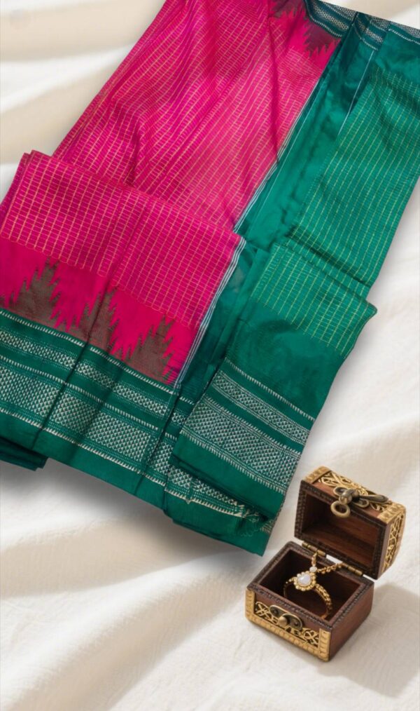 Ilkal Checks Chaduranga Temple Cotton Silk Saree With Jari | Ilkal Handloom Saree – Ikatra
