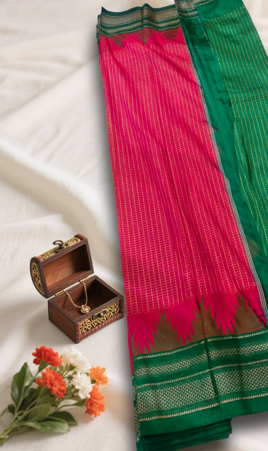 Ilkal Checks Chaduranga Temple Cotton Silk Saree With Jari | Ilkal Handloom Saree – Ikatra
