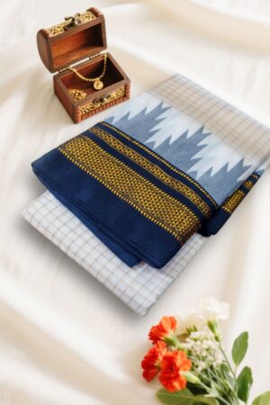 Ilkal Checks Chaduranga Temple Cotton Silk Saree With Jari | Ilkal Handloom Saree – Ikatra