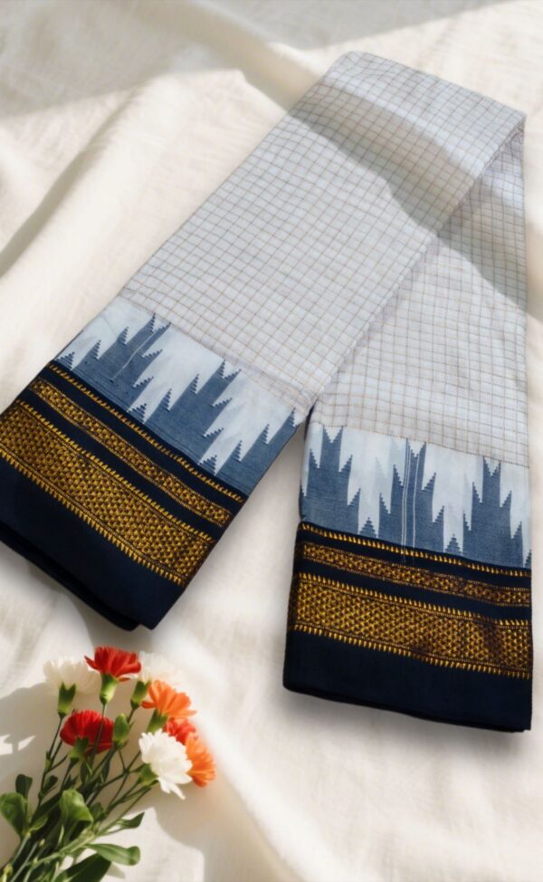 Ilkal Checks Chaduranga Temple Cotton Silk Saree With Jari | Ilkal Handloom Saree – Ikatra