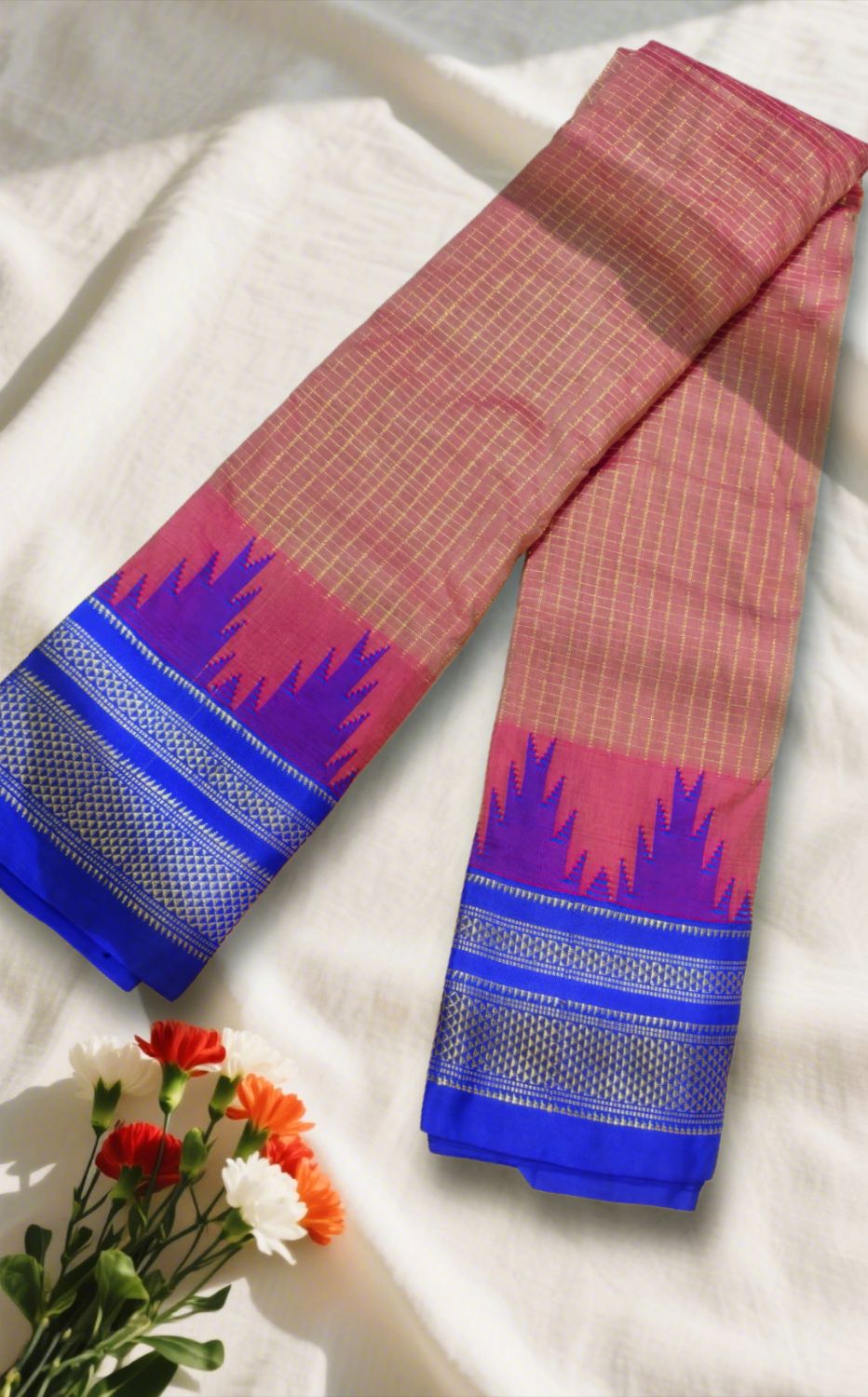 Ilkal Checks Chaduranga Temple Cotton Silk Saree With Jari | Ilkal Handloom Saree – Ikatra