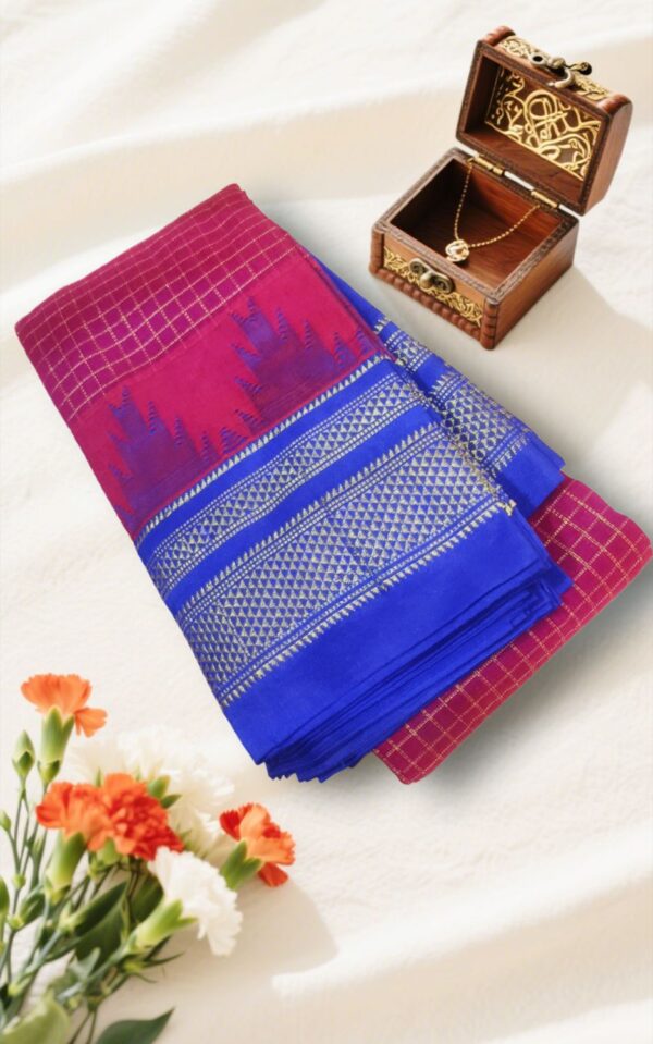 Ilkal Checks Chaduranga Temple Cotton Silk Saree With Jari | Ilkal Handloom Saree – Ikatra