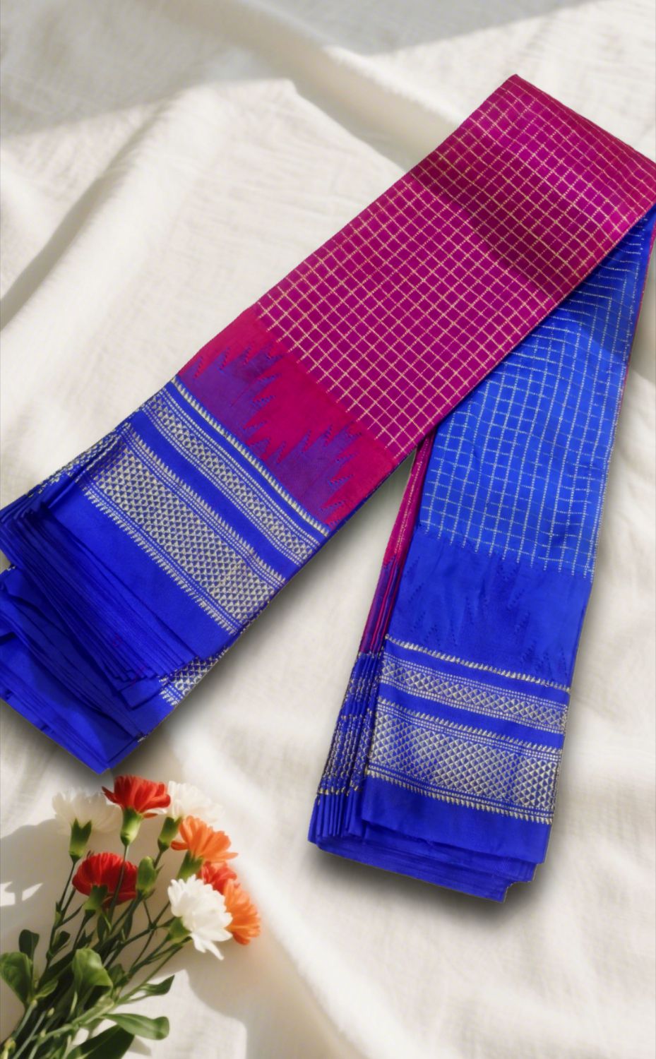 Ilkal Checks Chaduranga Temple Cotton Silk Saree With Jari | Ilkal Handloom Saree – Ikatra