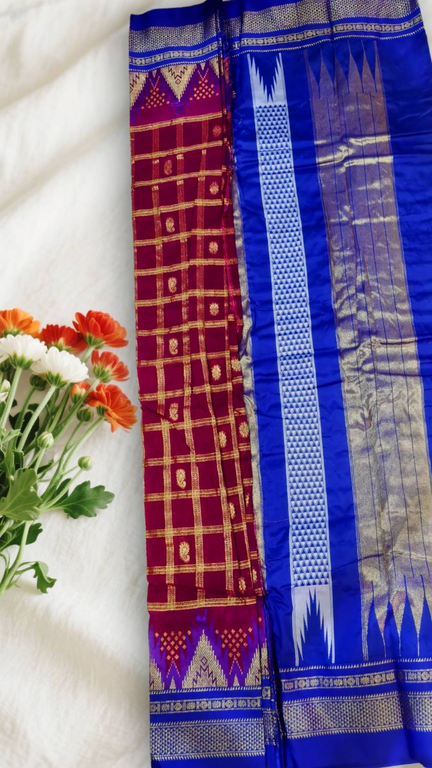 Checks Chaduranga Temple Cotton Silk Saree With Jari
