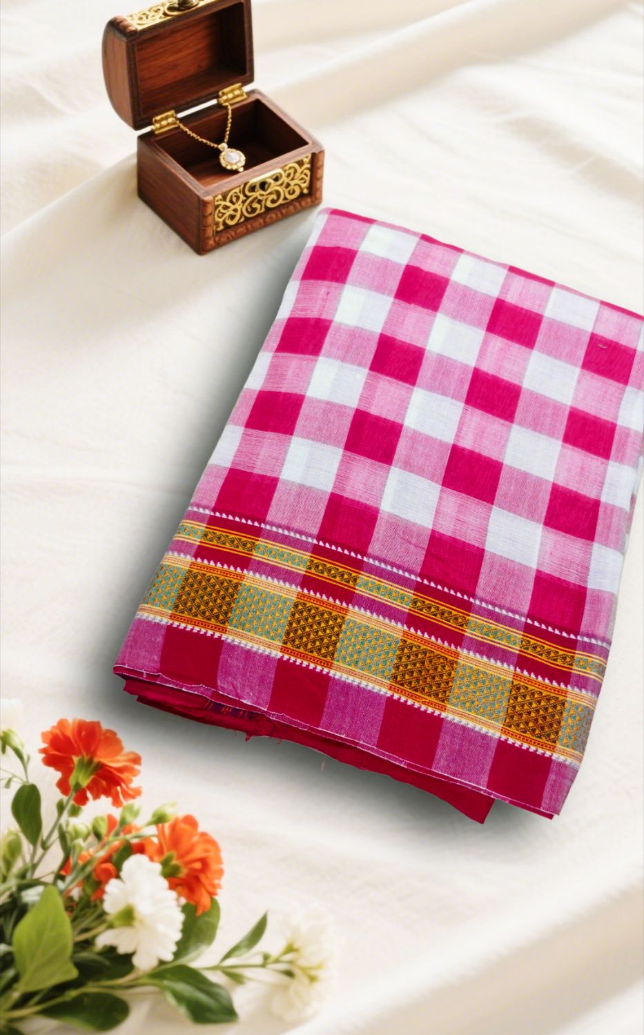 Ilkal handwoven mercerized cotton saree with traditional border and pallu