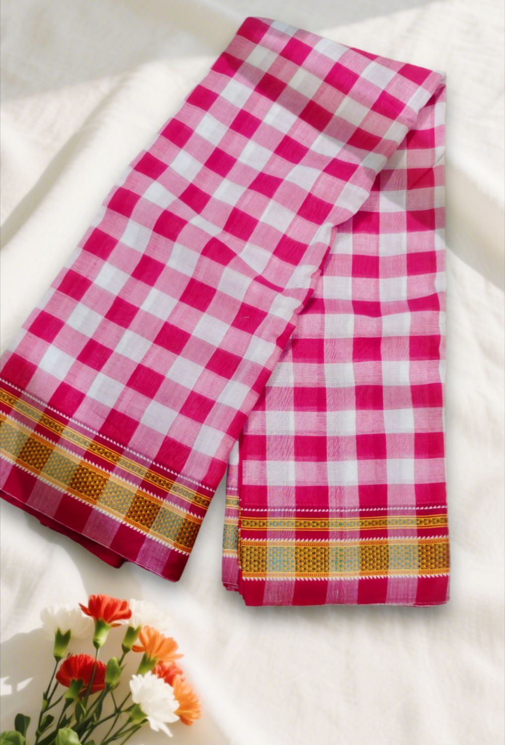 Ilkal handwoven mercerized cotton saree with traditional border and pallu