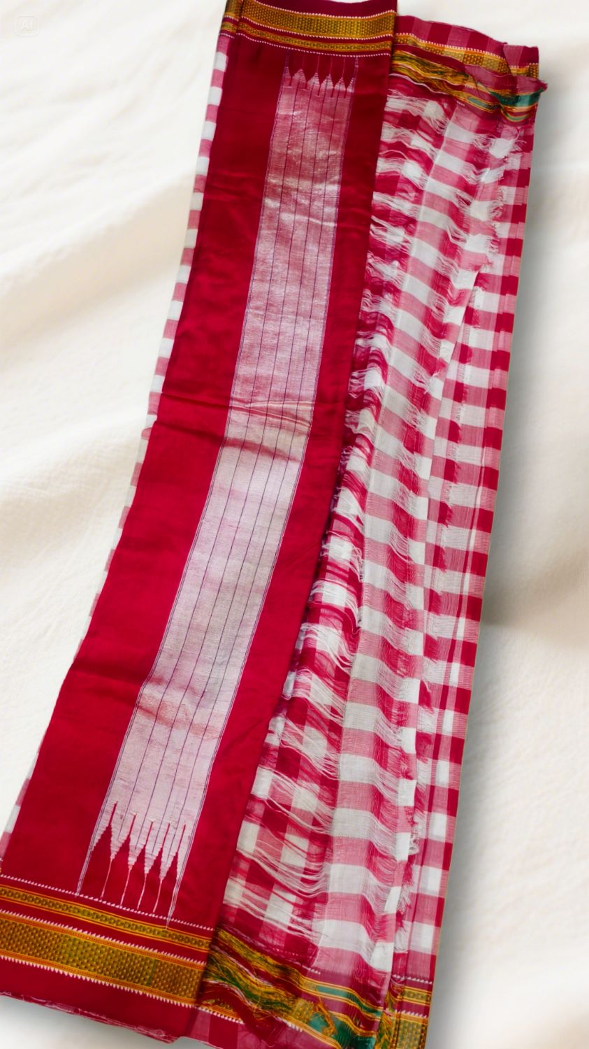 Ilkal handwoven mercerized cotton saree with traditional border and pallu