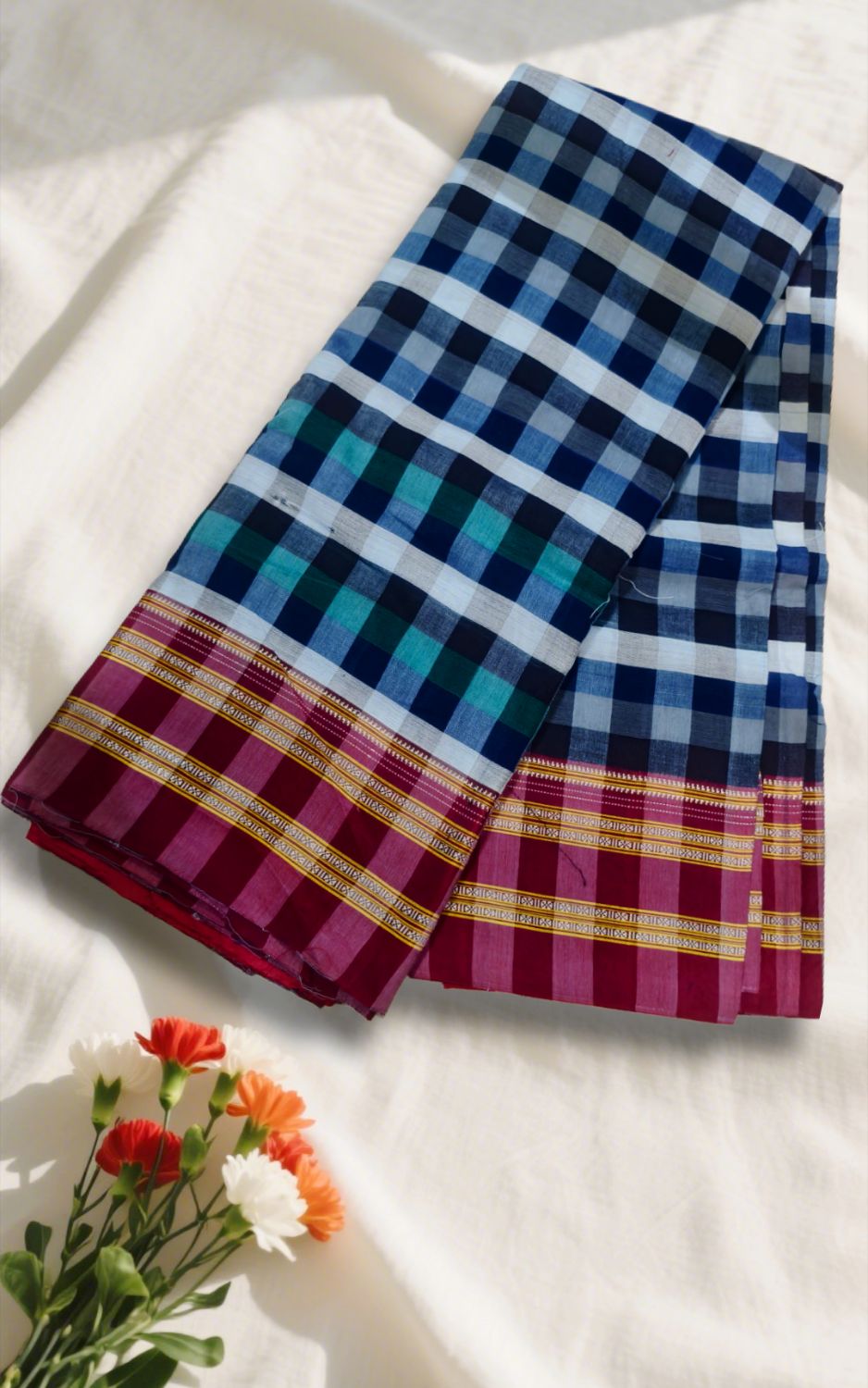 Ilkal handwoven mercerized cotton saree with traditional border and pallu