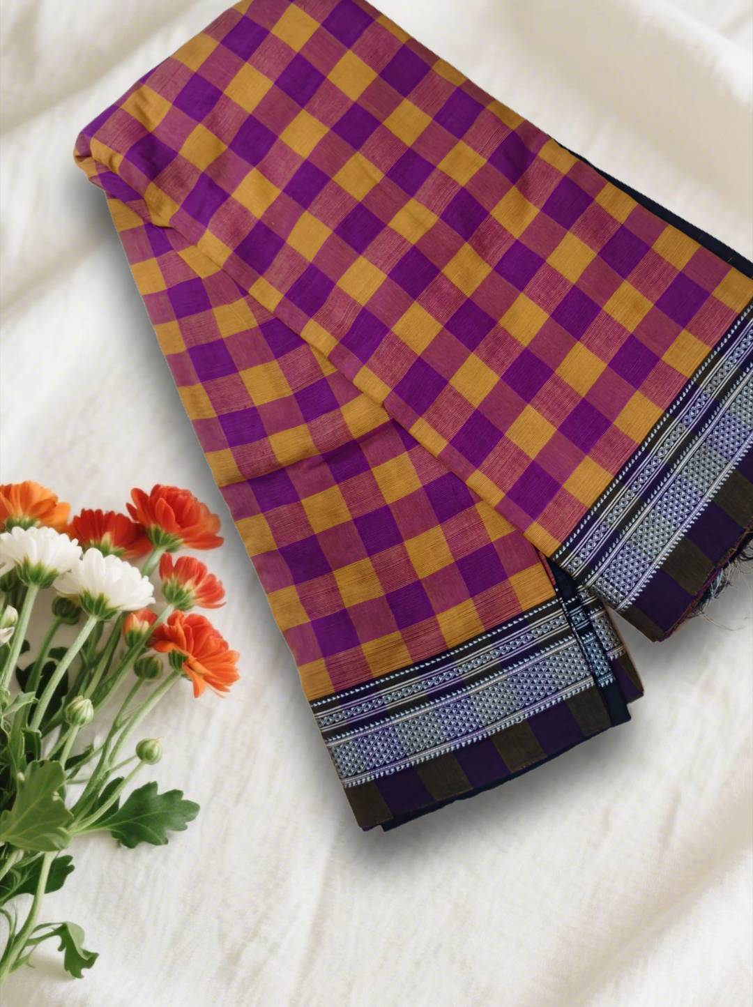 Ilkal handwoven mercerized cotton saree with traditional border and pallu