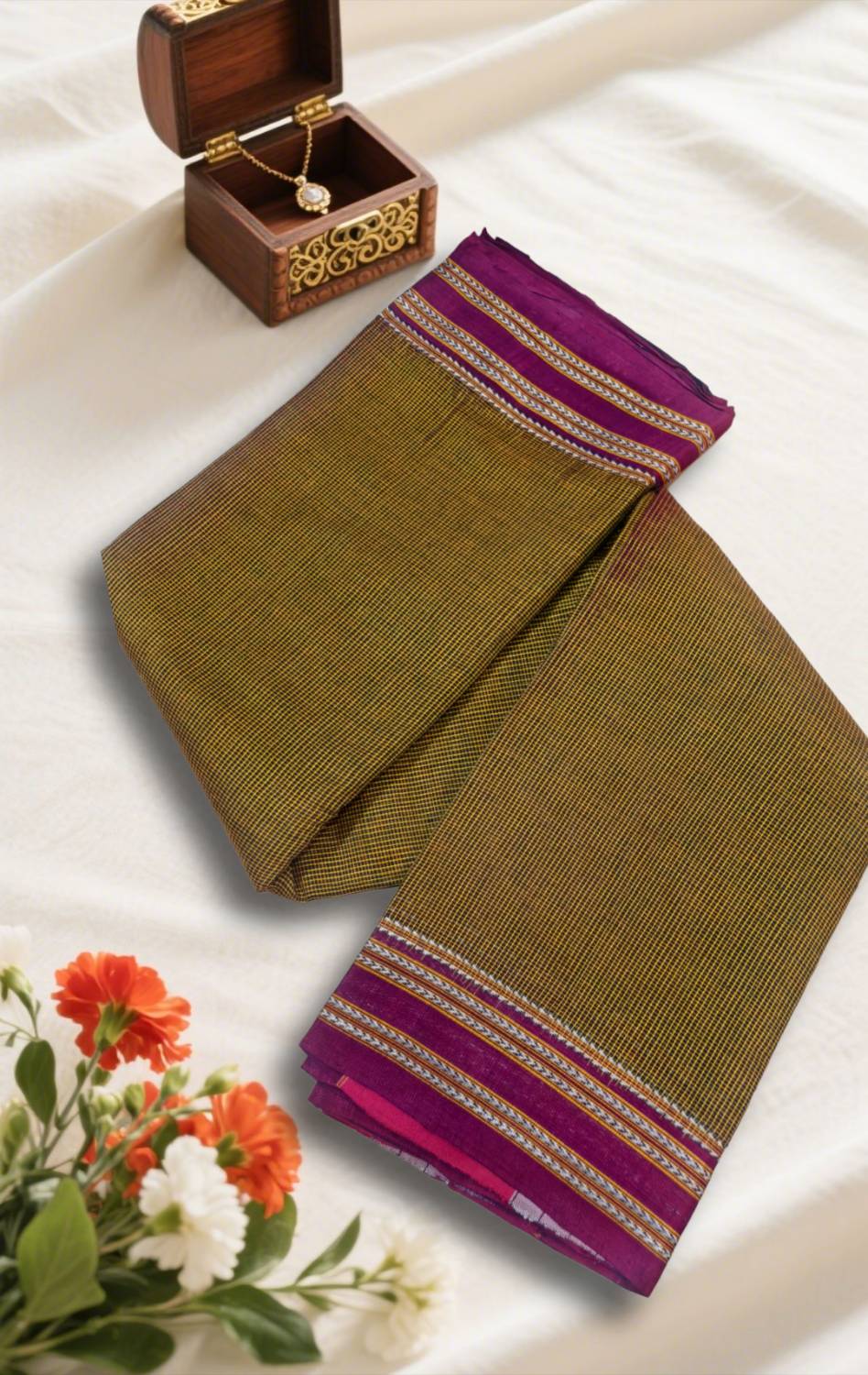Ilkal saree with Chex pattern and Gayatri border