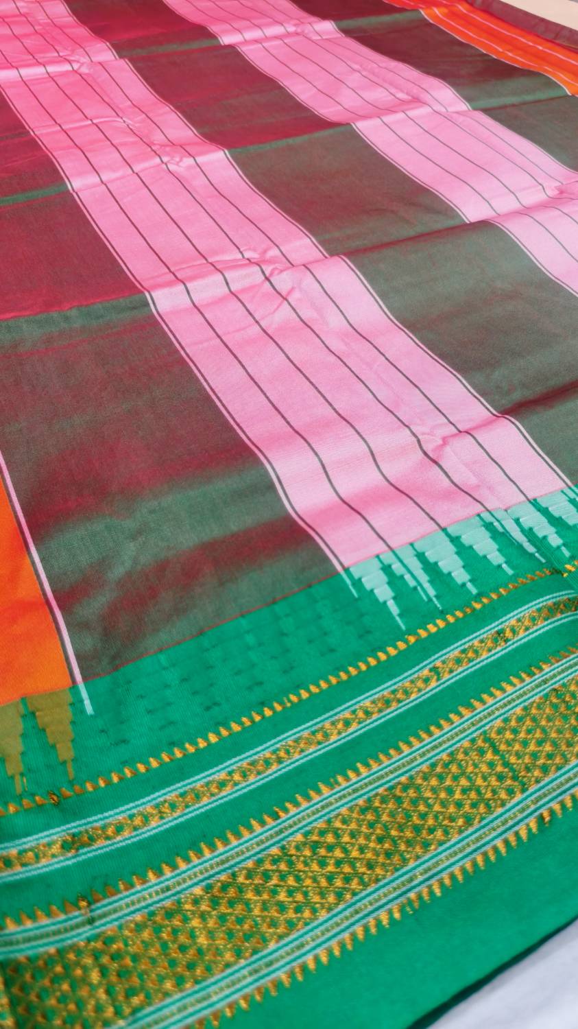 Ilkal handloom viscose cotton silk saree with Chikki Paras border