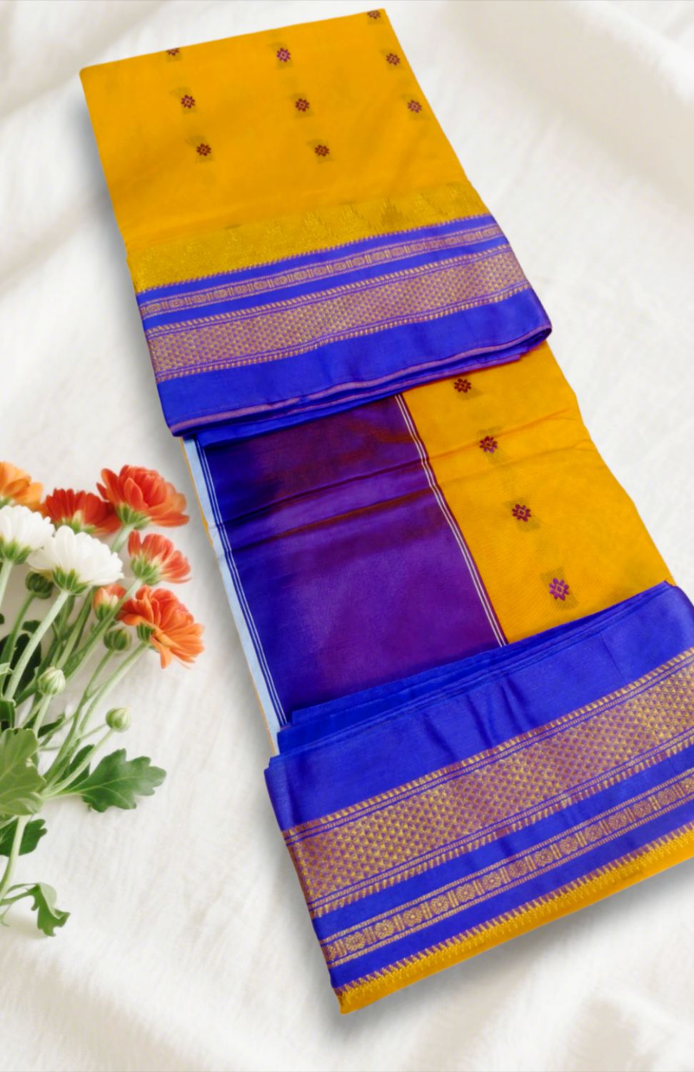 Ilkal butta cotton silk saree with temple border and pallu