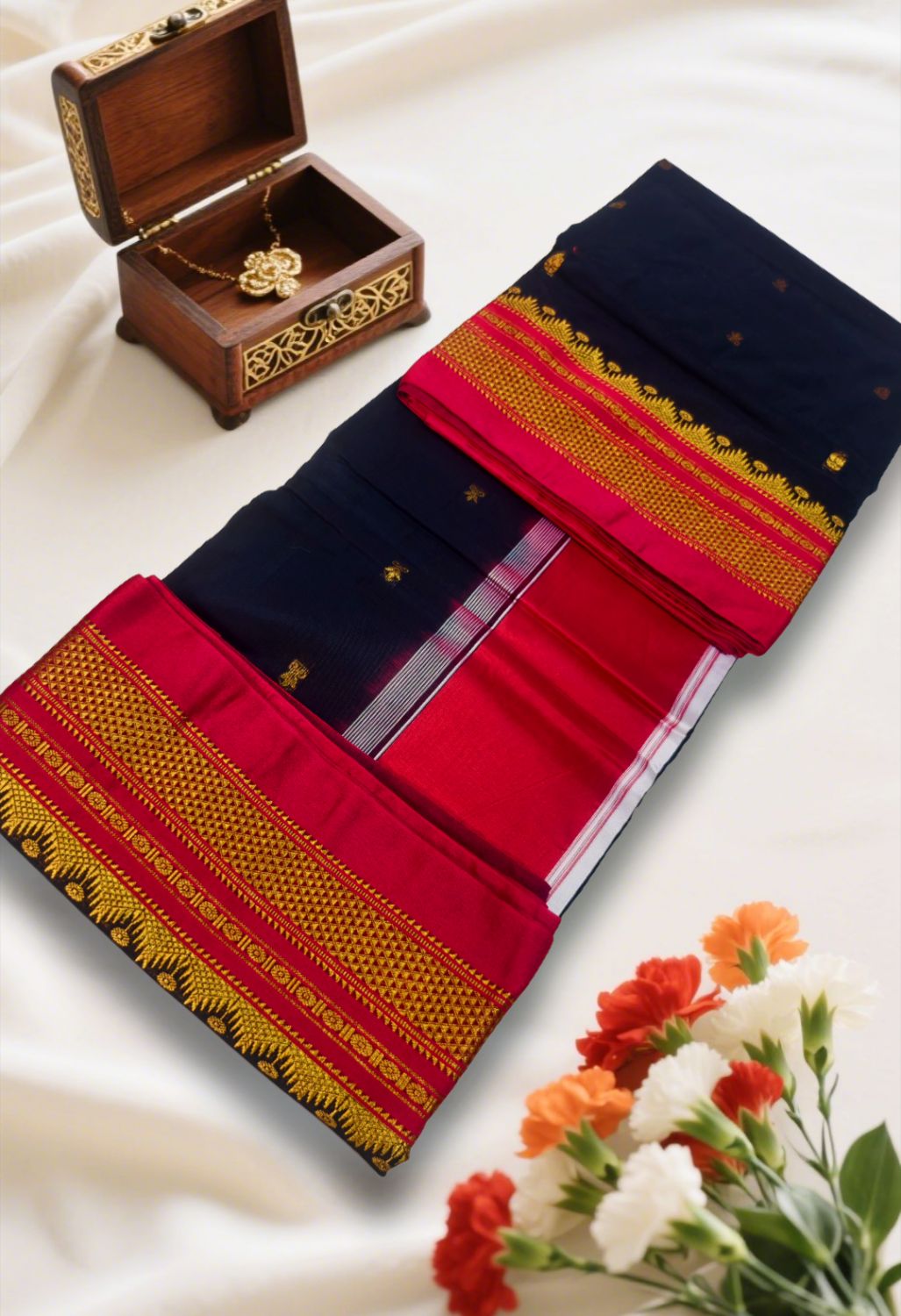 Ilkal butta cotton silk saree with temple border and pallu