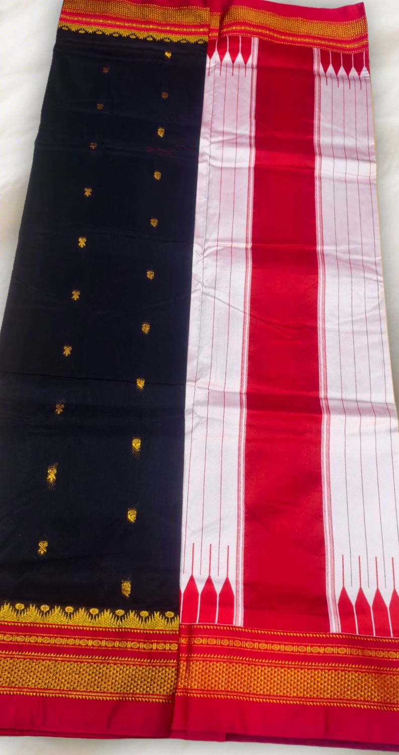 Ilkal butta cotton silk saree with temple border and pallu