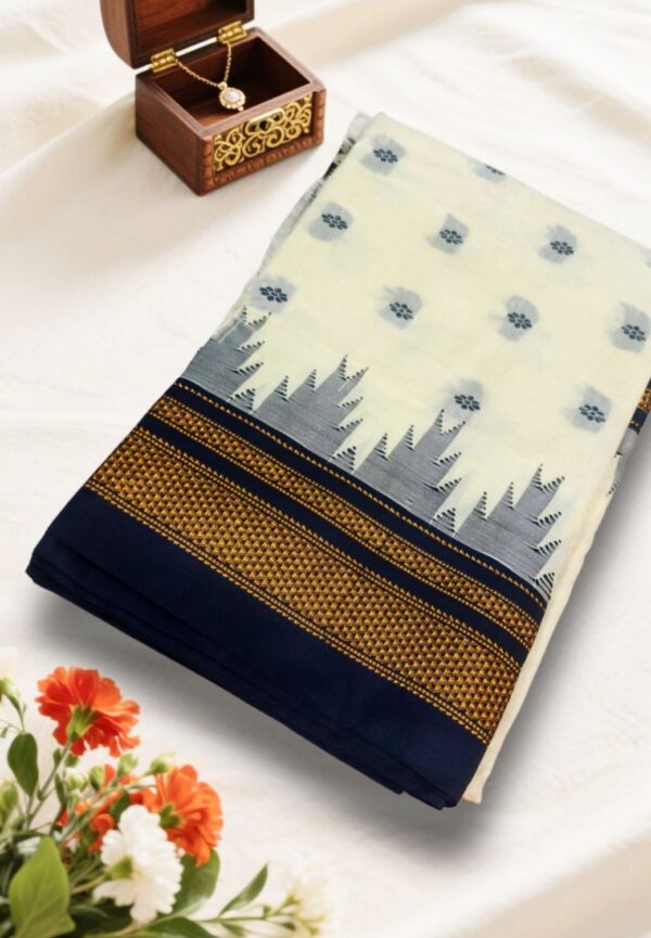 Ilkal butta cotton silk saree with temple border and pallu