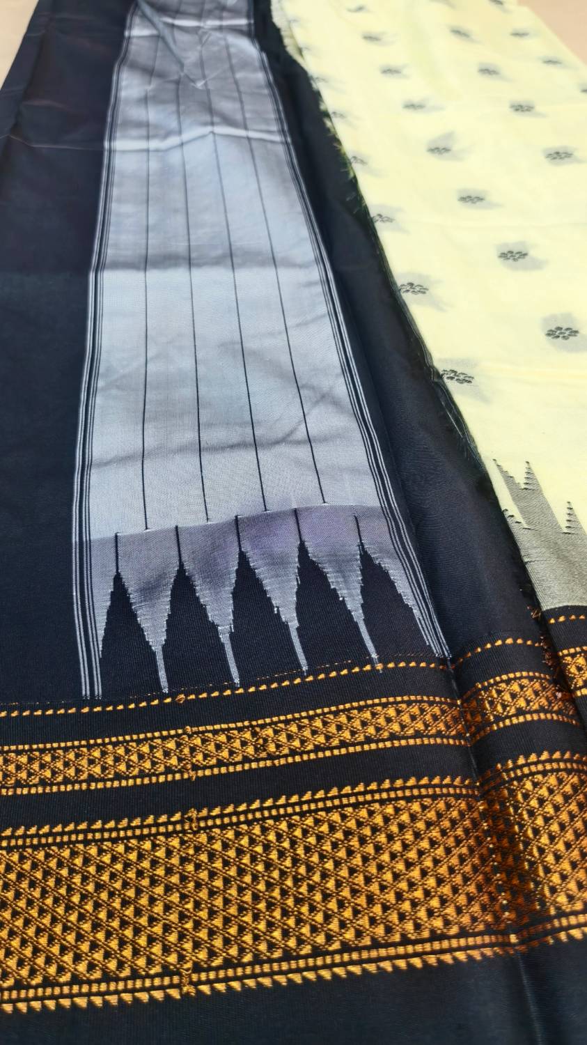 Ilkal butta cotton silk saree with temple border and pallu