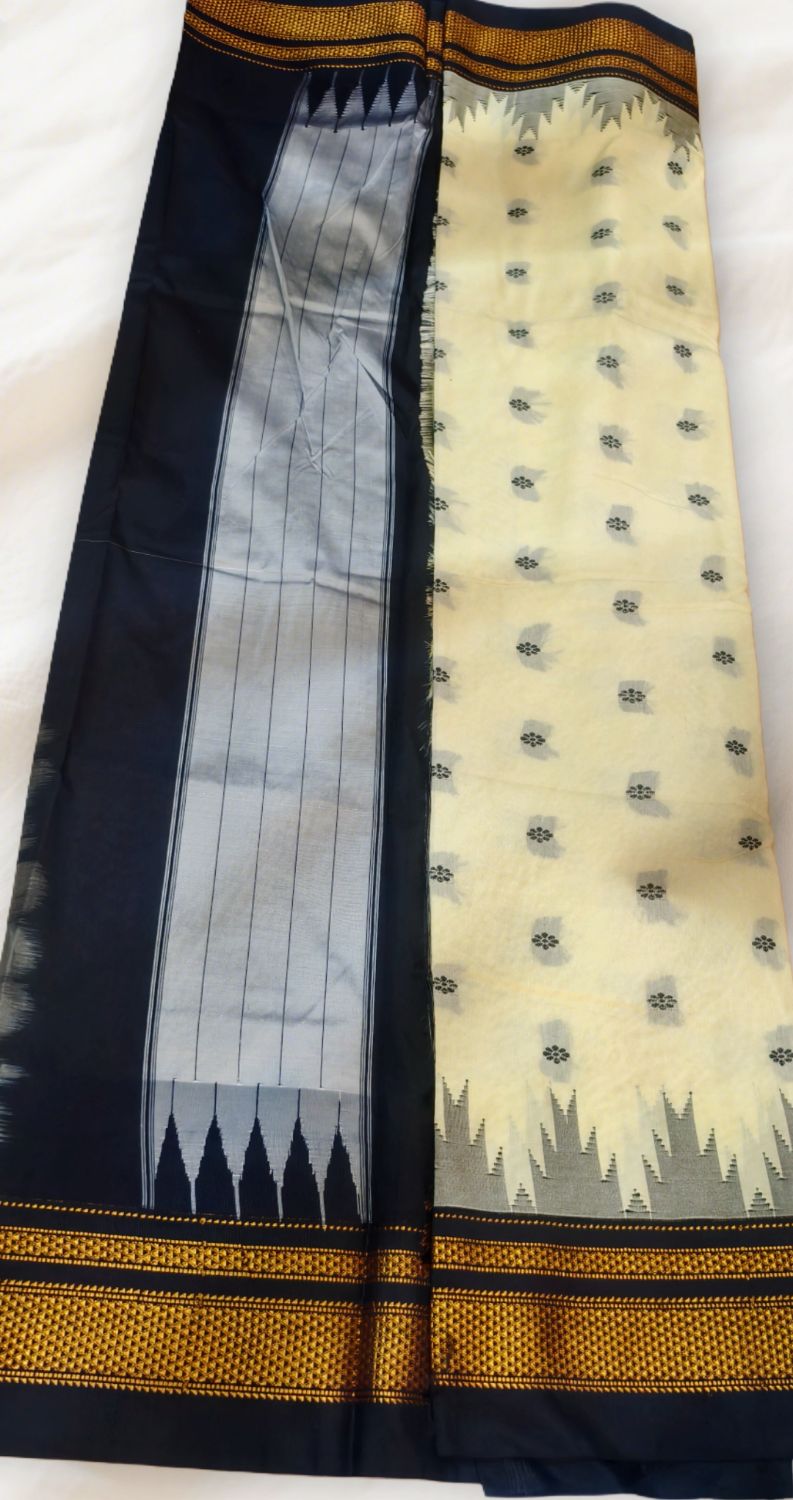 Ilkal butta cotton silk saree with temple border and pallu