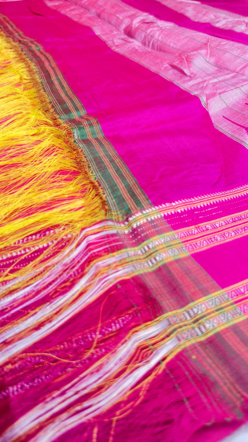 Ilkal cotton silk handloom saree with Gayatri and Chikki Paras border