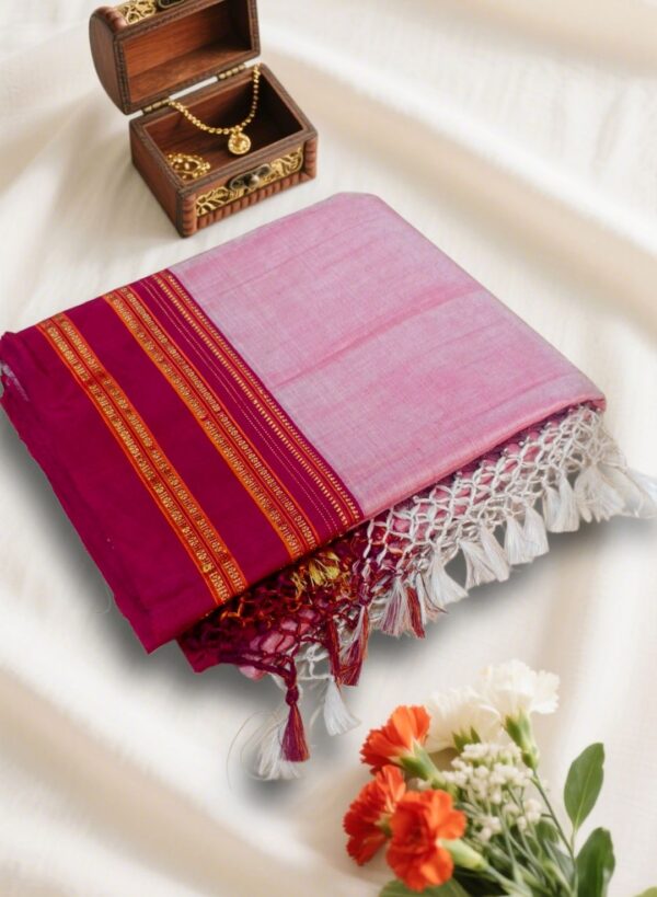 Ilkal cotton silk handloom saree with Gayatri and Chikki Paras border
