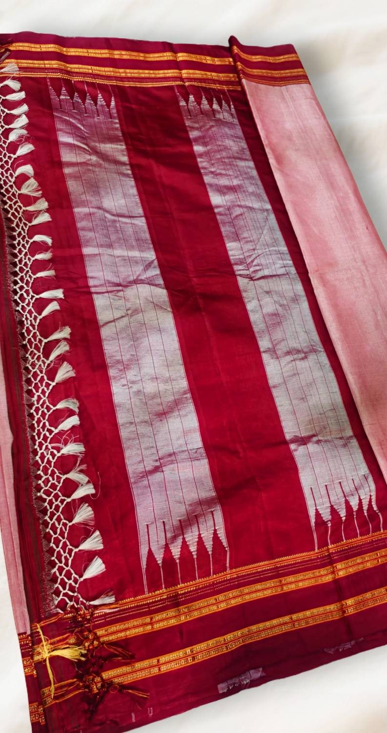 Ilkal cotton silk handloom saree with Gayatri and Chikki Paras border