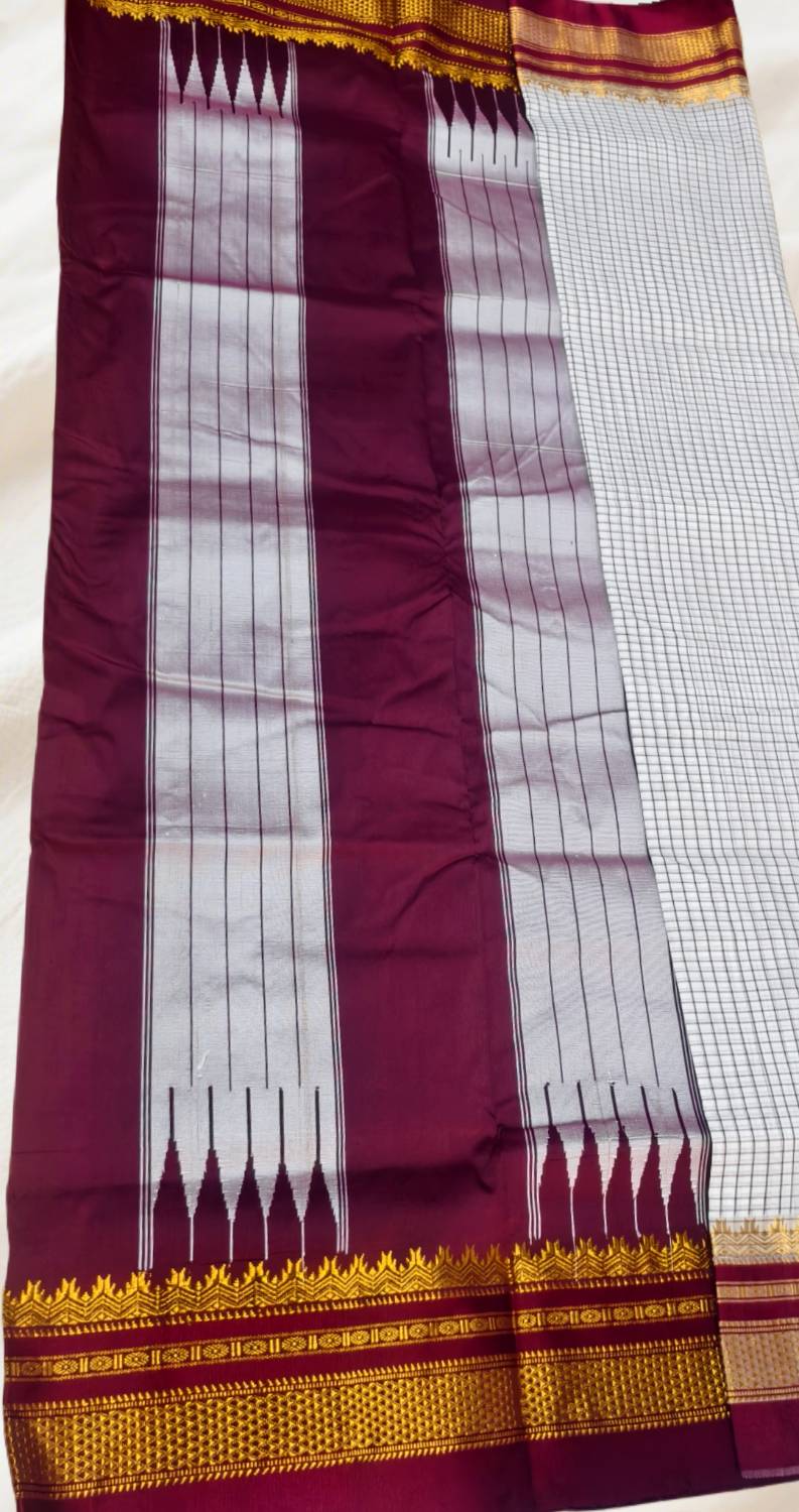 Ilkal cotton silk saree with small checks and Chikki Paras border