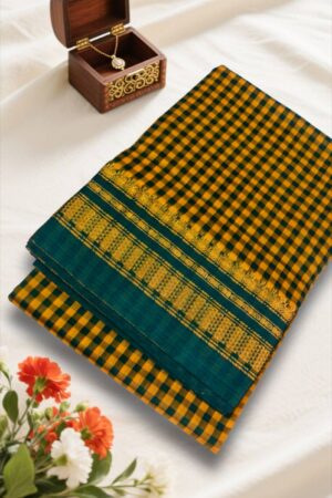 Orange Small Checks Ilkal Cotton Silk Saree with Chikki Paras Border – Ikatra