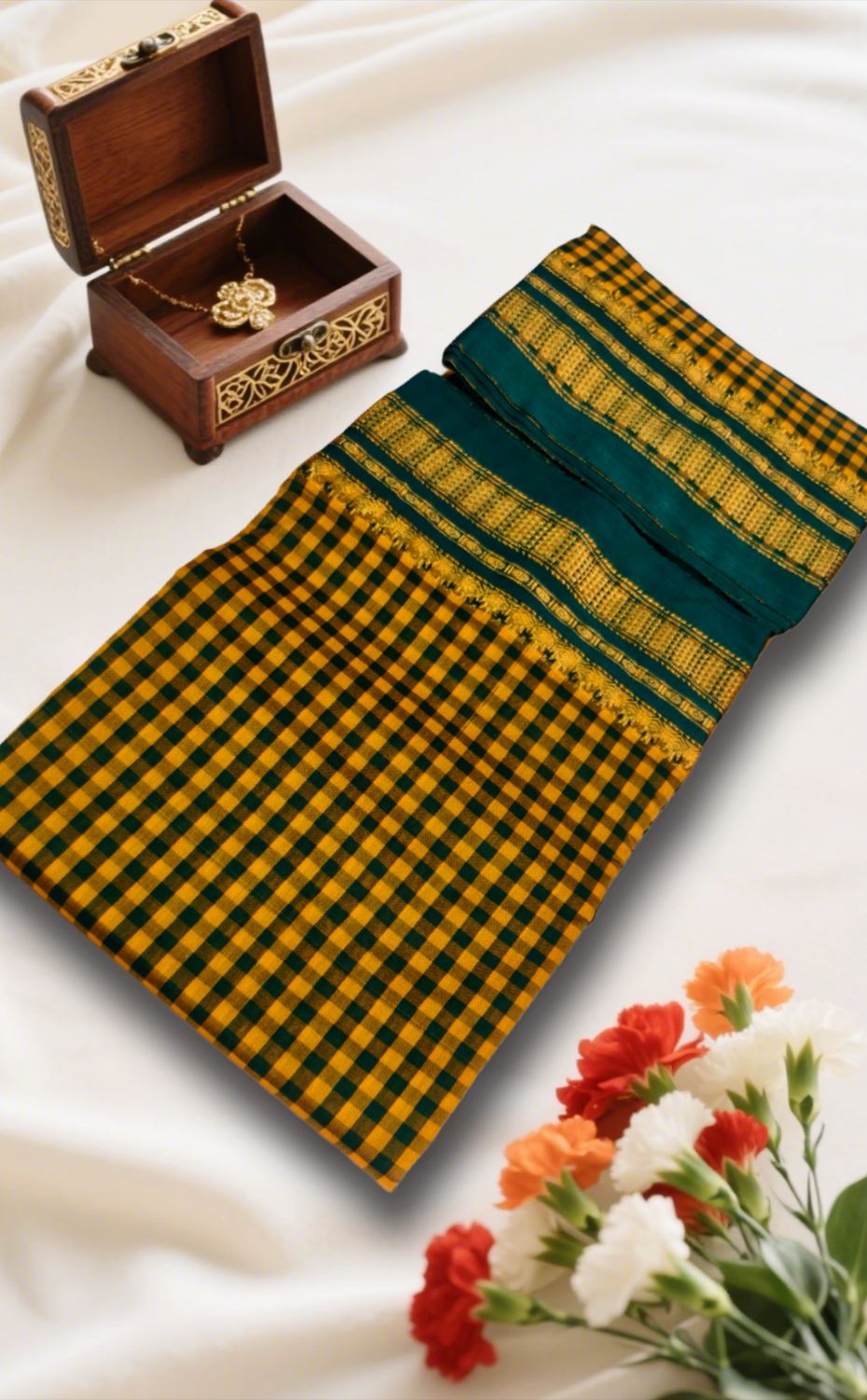 Small Checks Ilkal Cotton Silk Saree with Chikki Paras Border – Ikatra