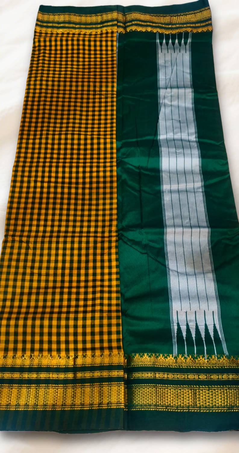 Small Checks Ilkal Cotton Silk Saree with Chikki Paras Border – Ikatra