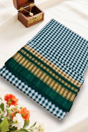 Green Small Checks Ilkal Cotton Silk Saree with Chikki Paras Border – Ikatra