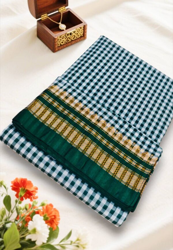 Green Small Checks Ilkal Cotton Silk Saree with Chikki Paras Border – Ikatra