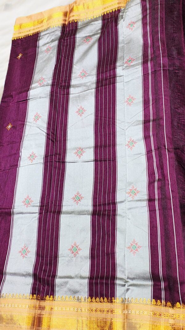 Magenta Ilkal Kasuti Saree – Soft Silk Cotton with Chikki Paras Border & Patti Pallu - Image 4