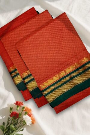 Orange Red Tana Kaddi Checks Ilkal Saree | ikatra