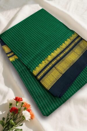 Green Tana Kaddi Checks Ilkal Saree | ikatra