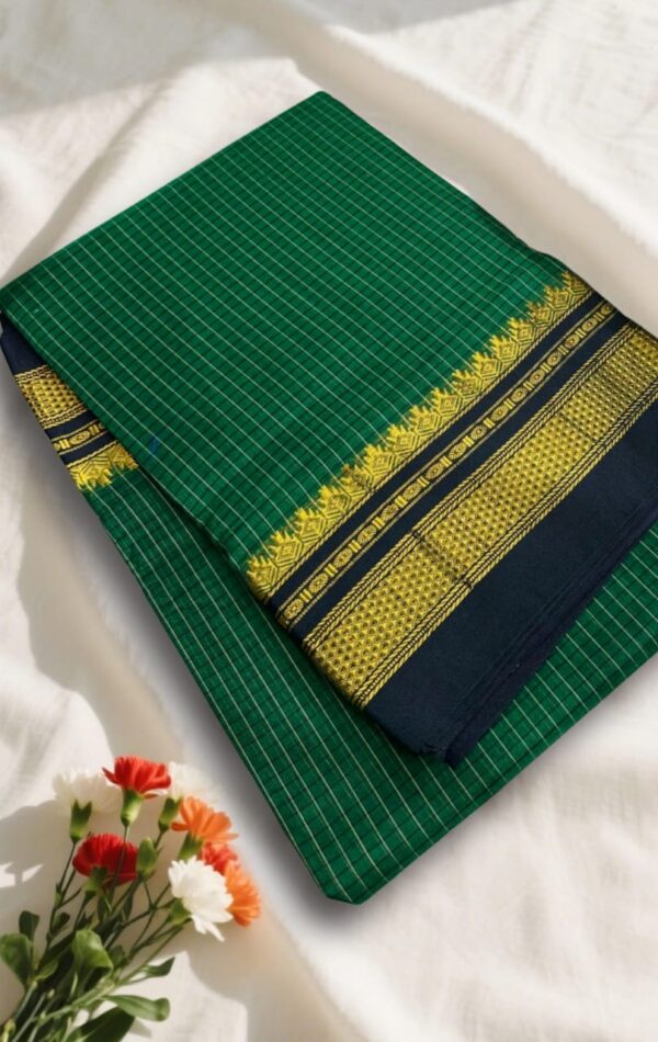 Green Tana Kaddi Checks Ilkal Saree | ikatra