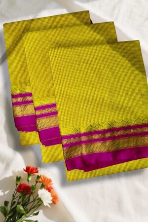 Mustard Yellow Tana Kaddi Checks Ilkal Saree | ikatra