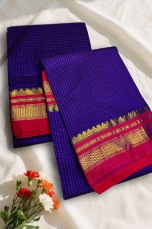 Blue Tana Kaddi Checks Ilkal Saree | ikatra