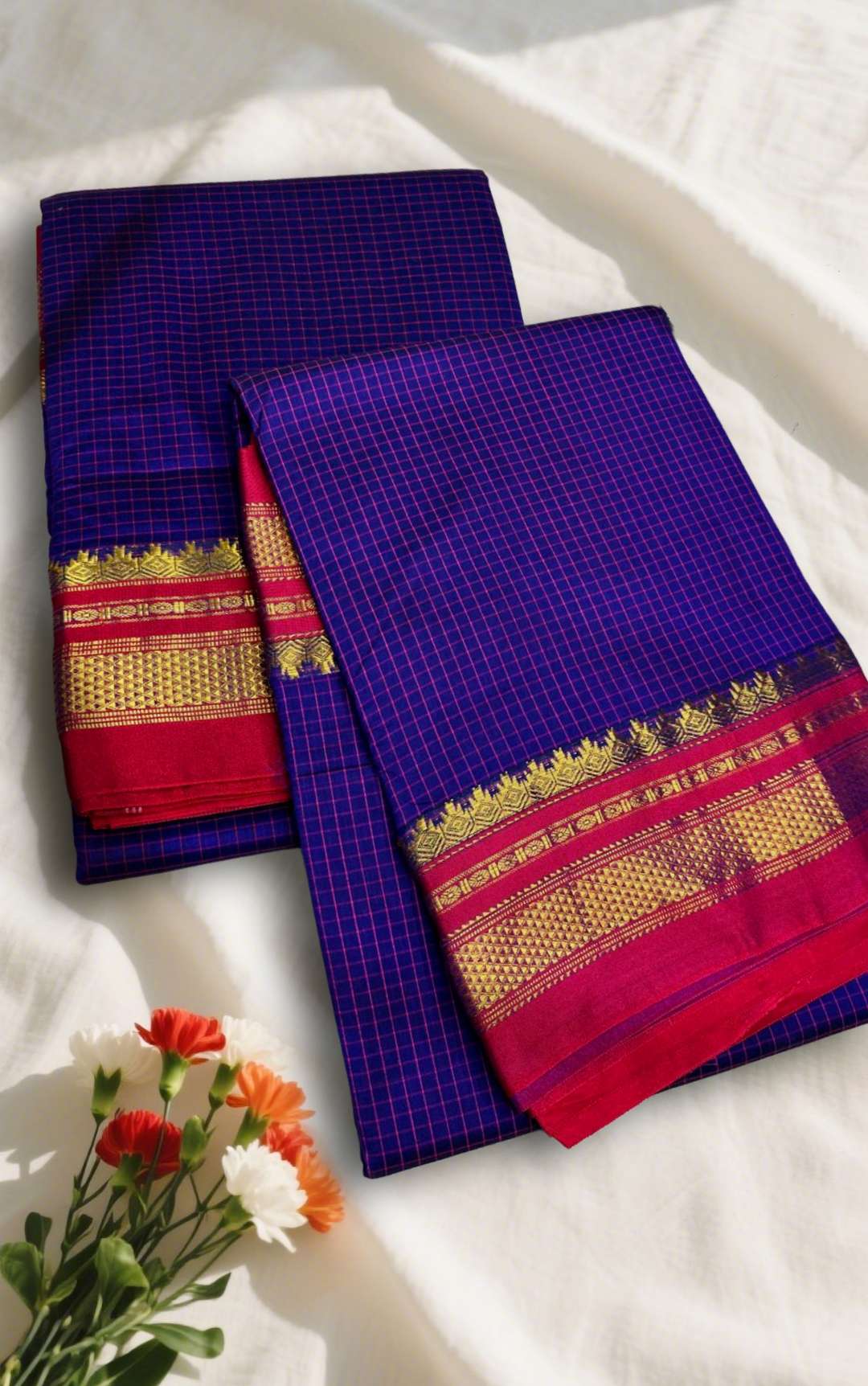Blue Tana Kaddi Checks Ilkal Saree | ikatra