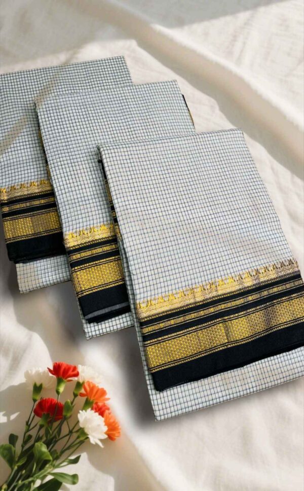 White and green Tana Kaddi Checks Ilkal Saree | ikatra