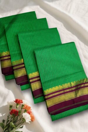Green and Maroon Tana Kaddi Checks Ilkal Saree | ikatra