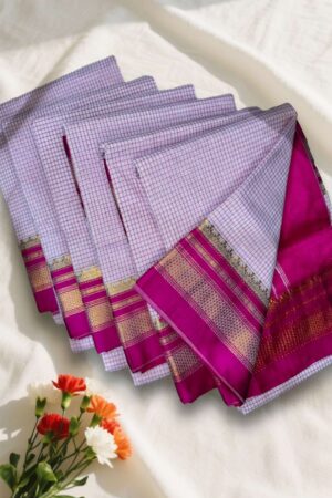 Pink Tana Kaddi Checks Ilkal Saree | ikatra
