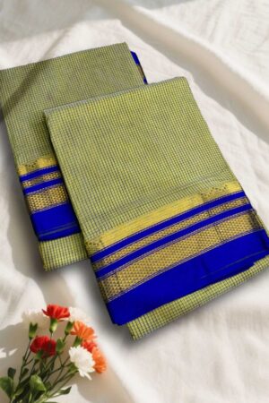 Lime green Tana Kaddi Checks Ilkal Saree | ikatra