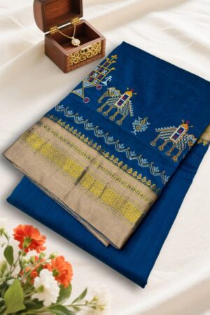 Royal Blue Ilkal Kasuti Saree – Soft Silk Cotton with Chikki Paras Border & Patti Pallu