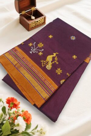 Purple Ilkal Kasuti Saree – Soft Silk Cotton with Chikki Paras Border & Patti Pallu