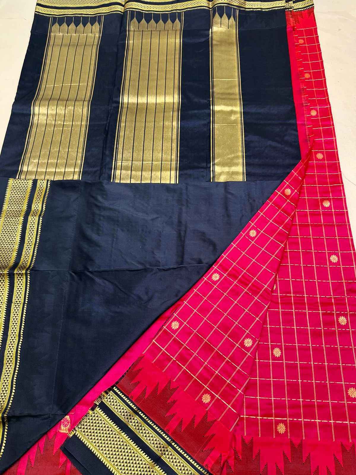 Red Gadwal Jari Checks Butta Ilkal Silk Saree with Chikki Paras Border
