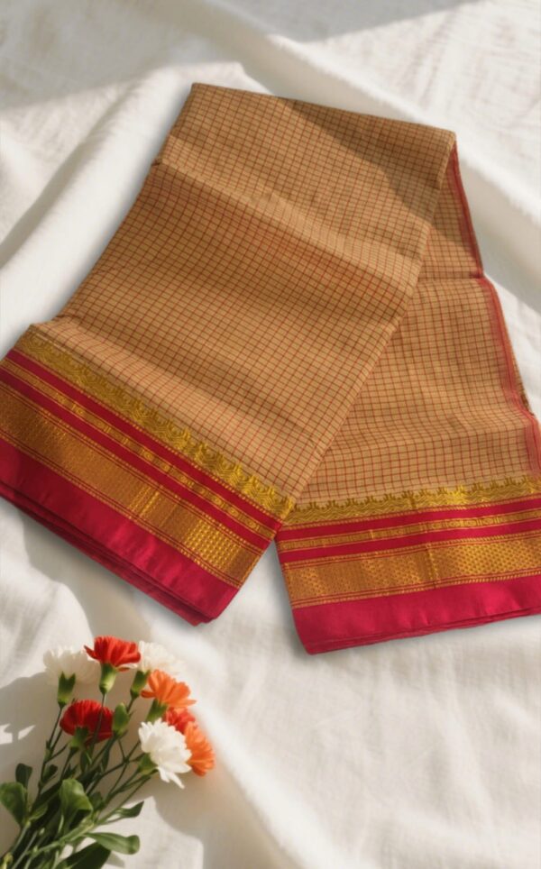 Sandy Brown TanaKaddi Checks chikki paras border Ilkal Saree | ikatra