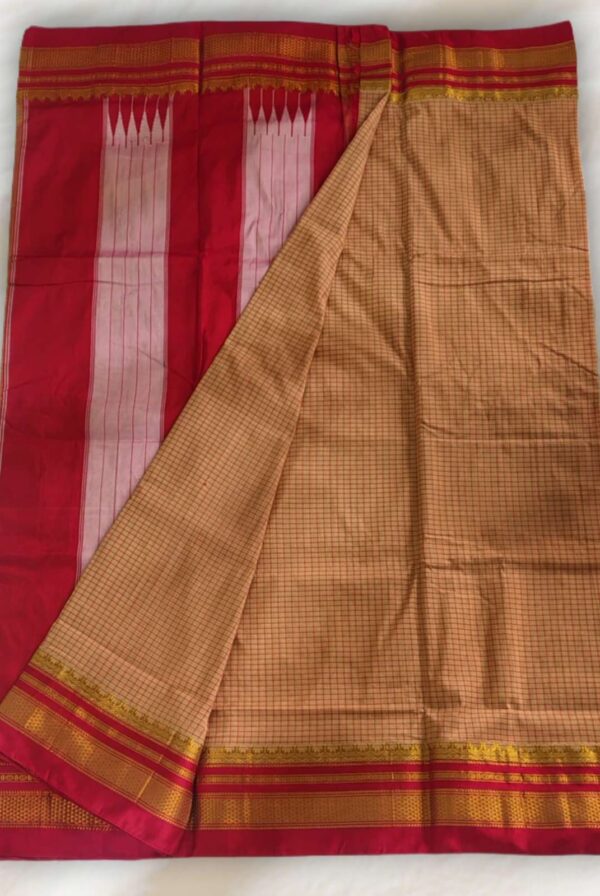 Sandy Brown TanaKaddi Checks chikki paras border Ilkal Saree | ikatra