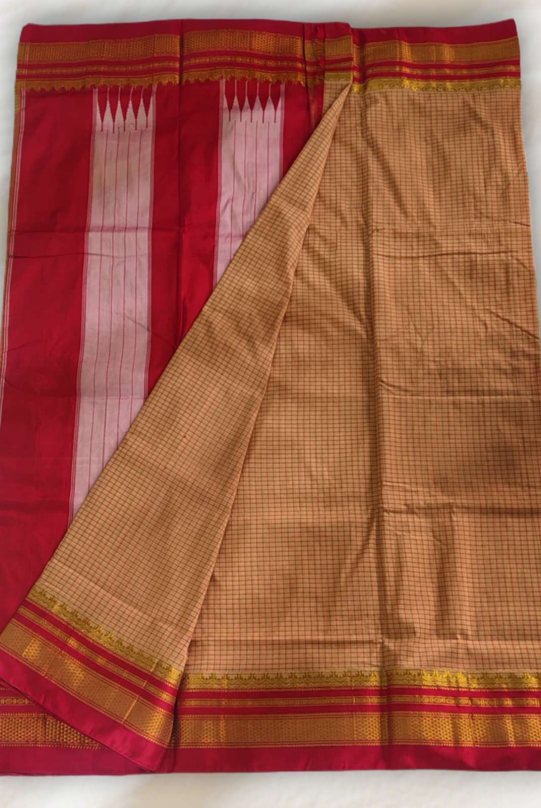 Sandy Brown TanaKaddi Checks chikki paras border Ilkal Saree | ikatra